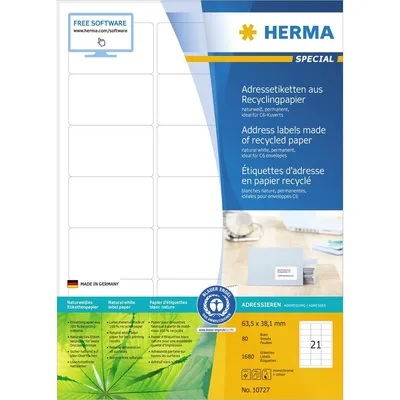 Image de HERMA 10727 : Étiquettes de recyclage, format A4, 63,5 x 38,1 mm, blanches, adhésives permanentes