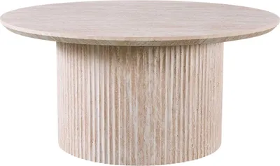 Produktbild von Lagos" 80 cm Runder Couchtisch Travertin Beige | Struktur MDF matt, Platte MDF 25 mm mit 3D-Papier | 38 x 80 x 80 cm