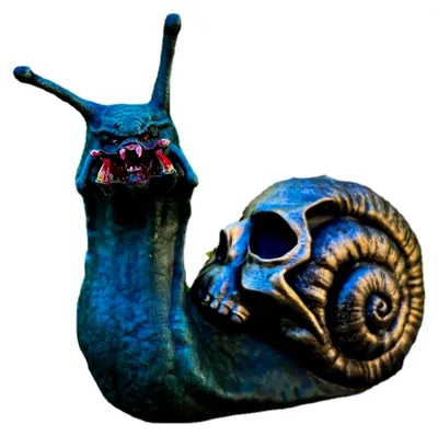 Produktbild von Schneckenfigur mit Totenkopf aus Harz für gruselige Garten-Dekoration zu Halloween