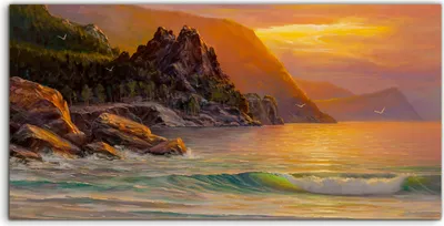 Produktbild von Coloray Glasbild 140x70  Wandbild Glasbilder Welle Meer Malerei Kunst Blaue