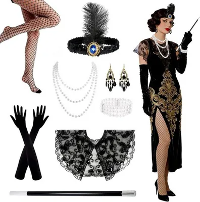 Gatsby-inspirierte Kostümaccessoires aus den 20er Jahren für Halloween und festliche Anlässe, perfekt für eine moderne Frau