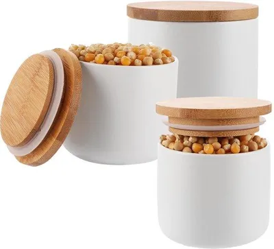 Produktbild von Keramische potjes-set, 3-deel, 260 ml, weiß, für Kräuter, Kaffee, Tee und Gewürze