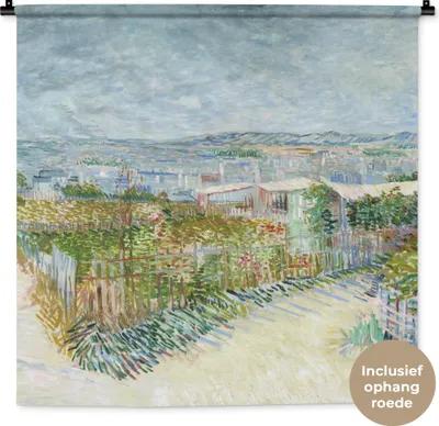 Produktbild von MuchoWow® Wandteppich Wandbehang Montmartre: hinter der Mühle von Galette - Vincent van Gogh 90x90 cm Tapisserie Dekoration Wandtuch - Wandaufhänger