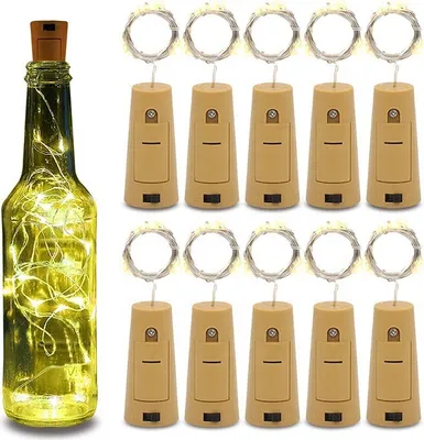 Produktbild von 10 Stück Flaschenlicht, Flaschenlichterkette Korken, 2M 20LED Warmweiß Glas Licht Lichterkette mit Batterie, Flaschenlicht Batterie, Lichterkette Flaschenkorken für Hochzeit, Weihnachten Deko