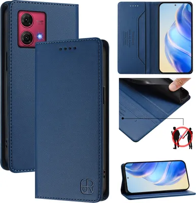 Obrázek produktu pro Kožené pouzdro pro Motorola Moto G84, flipové pouzdro s přihrádkami na karty, peněženkou a stojánkem Modrý