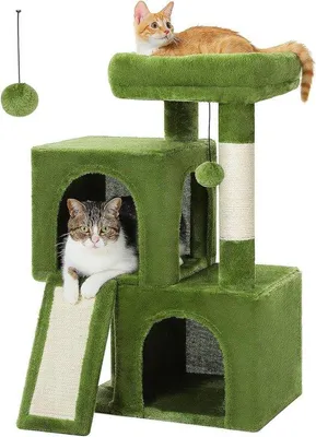 Productafbeelding van 77 cm hoge kattenboom met twee slaapplekken en krabpalen - Groen