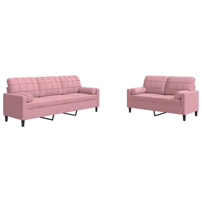Image de Ensemble de canapés 2pcs et coussins et traversins rose velours