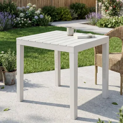 Produktbild von Gartentisch Dmurill, Quadratischer Gartentisch, feststehender Tisch für den Innen- und Außenbereich, 100 %  Italy, 100 %  Italy, 78x78h72 cm, Weiß
