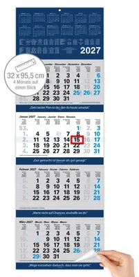 Produktbild von 4 Monatskalender 2027 Office Blau Zitate Jahresübersicht Ferien 32x95,5 cm Datumsschieber