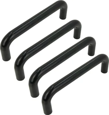 Produktbild von Schwarzer Möbelgriff 4er-Set, 96 mm, matt, ideal für Schränke und Schubladen, aus hochwertigem Kunststoff, elegantes Design für moderne
