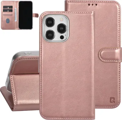 Zdjęcie produktu dla Etui typu książka UNIQ Accessory iPhone 15 Pro Max - Uchwyt na 3 karty - Magnetyczne zamknięcie - Różowe złoto