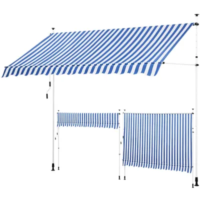 Produktbild von Yaheetech Balkonmarkise mit Handkurbel 300 cm L, Klemmmarkise Sonnenschutz ohne Bohren Sonnenmarkise höhenverstellbar, Blau-Weiß