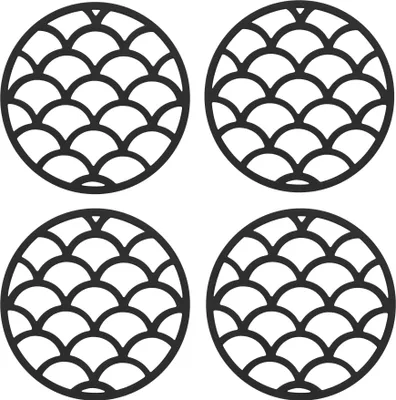 Produktbild von Krumble Topflappen - 4er Set - Topflappen hitzebeständig - Topflappen aus Silikon - Topflappen Untersetzer - Skalen - Durchmesser 14 - Schwarz