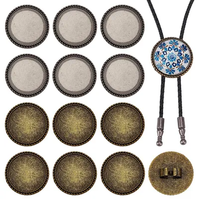12 antike Bolo-Krawattennadeln, 2 Farben, 3,3 cm, Cabochon-Tablett