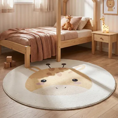 Zdjęcie produktu dla Volero - Dywan dziecięcy okrągły nadający się do prania - Sammy Giraffe Żółty - Ø 140 cm