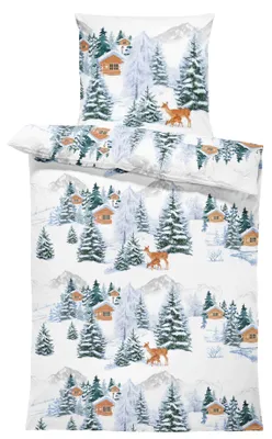 Produktbild von Winter Biber Bettwäsche 135x200 cm Winterlandschaft Warm Flanell Baumwolle