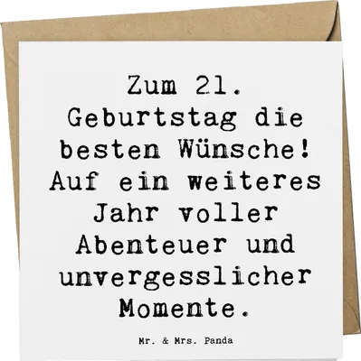Produktbild von Mr. & Mrs. Panda Grußkarte Spruch 21. Geburtstag - Weiß - Geschenk, Jung, Erwachsensein, Erlebnisse, Happy Birthday, Glückwunschkarte, anlasskarte, doppelkarte, Freude