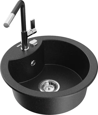 Produktbild von Mexen Diego 1-Becken-Granitspüle mit Mischbatterie Flora, Schwarz/Silbermetallic - 6512-73-670401-07