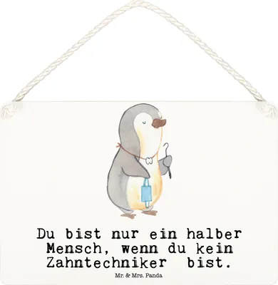 Produktbild von Mr. & Mrs. Panda Schild Zahntechniker Herz DIN A6 - Weiß - Geschenk, Türschild, Dekobrett, wandtafel, Holzschild, holzbild