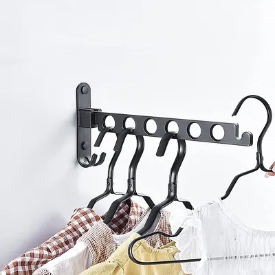 Obrázek produktu pro Skládací věšák, věšák na dveře, nástěnný věšák, háček na zeď, skládací háček, hliníkový na balkon, do koupelny, do umývárny, černý, balení 2 ks