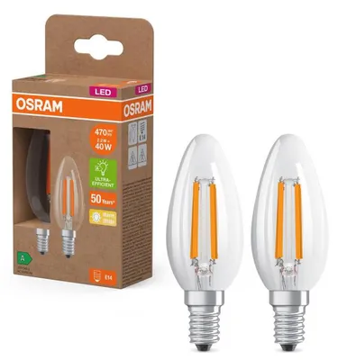 Zdjęcie produktu dla 2x Żarówka LED B35 Świeczka E14 2.2W = 40W 470lm 2700K Ciepła 320° 214lm/W CLASSIC ENERGY EFFICIENCY Osram