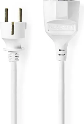 Obrázek produktu pro Prodlužovací kabel M - F | Typ F (CEE 7/7) | Uzemněný konektor | 5,00 m | 3680 W | 250 V AC 50/60 Hz | Typ uzemnění: Boční konektor | Úhel patice: 90° | H05VV-F 3G1.5 | Výstupní konektor zařízení: 1 | Bílý