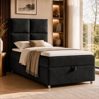 Produktbild von Best for Home Boxspringbett mit Bettkasten Trinity K2-SINGLE 100x200 Bonellfederkern inkl. Topper – Schwarz