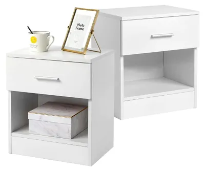 Produktbild von Nachttisch 2er Set mit 1 offenem Fach und 1 Schublade, 39 x 29 x 41 cm, Weiß