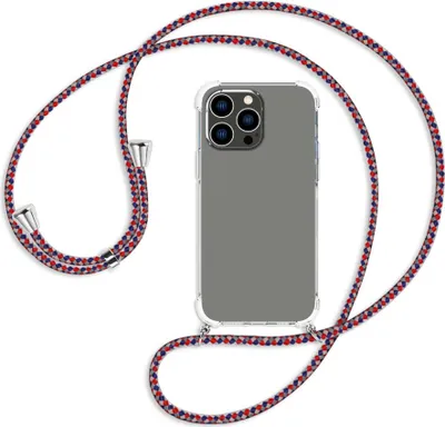 Produktbild von Handykette Backcover-Schutzhülle mit Band (Metall silberfarben) für Apple iPhone 14 Pro Max (6.7'') - silber/blau/rot