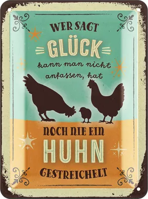 Produktbild von LANOLU Retro Blechschild Hühnerstall - Wer sagt Glück, Hühner Zubehör, Deko für den Hühnerstall, Garten Schild, Hühner Deko, 15x20cm