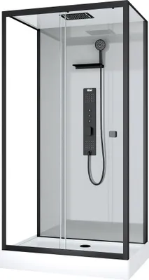 Image de Cabine de douche Hydromassante 110x80x215 cm - Fond Gris et Profilés Noir Mat - GREY STYLE