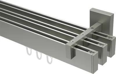 Produktbild von Interdeco Innenlaufstange / Gardinenstange mit Innenlauf Edelstahl-Optik, Typ Smartline Paxo (Kappe), 14x35 mm 3-läufig, 420 cm