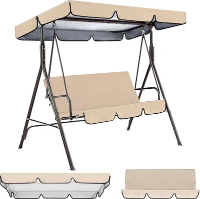 Obrázek produktu pro （190×132×15cm，Beige）Náhradní střecha Hollywoodská houpačka Vodotěsná střešní plachta zahradní houpačka sluneční stříška se střechou a polštářem na sedadlo pro terasu zahradní dvůr terasa