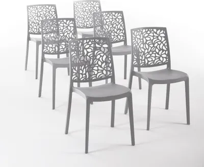 Immagine prodotto di set di 6 sedie impilabili in polipropilene con fibre di vetro per esterni e giardino, bar e ristoranti, cucina design moderno - ANNA - Grigio scuro