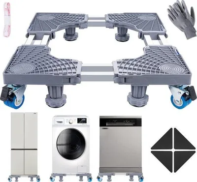 Produktbild von Verstellbare Waschmaschinensockel mit 4 Rädern und Werkzeug