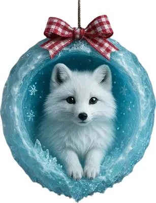 Produktbild von Weihnachtsschmuck mit arktischen Tieren: 2D-Acryl-Höhlenmotiv mit Eisbär und Pinguin als Hängedekoration für den Weihnachtsbaum.