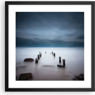 Produktbild von Gerahmtes Poster - Schwarzer Rahmen - Wellenbrecher Nebel Nacht - 40x40 cm - Wand Bild - Wanddeko - Wandbilder - Kunstposter - Wandposter - Bilderrahmen - Bilder - Kunstdruck - P2BAC40x40-4416