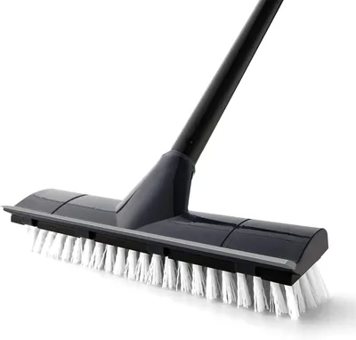 Obrázek produktu pro Kartáč na drhnutí podlah 2 v 1, 1 kus, s nastavitelnou rukojetí až do 127 cm, tuhými štětinami a gumovou stěrkou, na terasu, do koupelny, garáže, kuchyně a na dlaždice