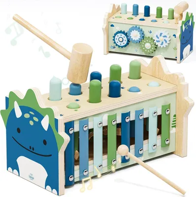 Productafbeelding van Castle Montessori Speelgoed vanaf 1 Jaar - Hamerspel met Xylofoon & Tandwielen - Houten Motoriekspeelgoed met Geïntegreerde Opbergruimte