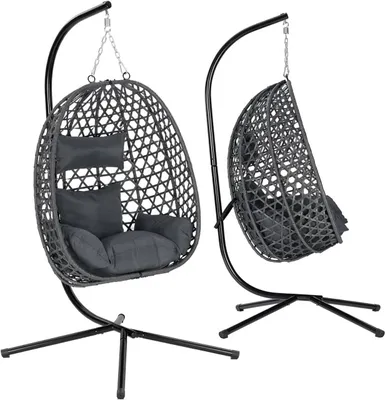 Produktbild von WOLTU Hängesessel mit Gestell bis 150 kg belastbar PE-Rattan, Grau