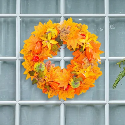 Produktbild von Herbstkranz 40 cm – Herbst-Türkranz mit Kürbis und Ahornblättern – Halloween-Deko – Erntedank-Dekoration – Wanddeko für Haustür, Wand und Zuhause