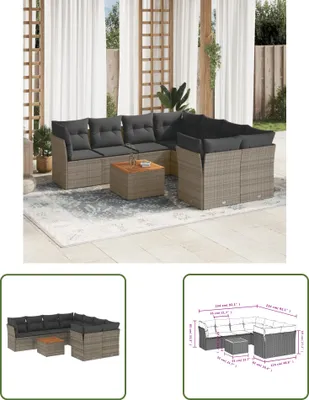 Produktbild von The Living Store 9-tlg. Garten-Sofagarnitur mit Kissen Grau Poly Rattan