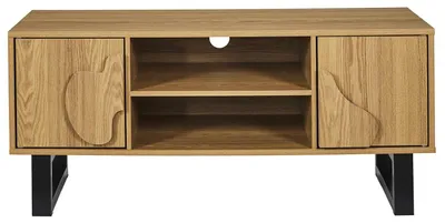 Zdjęcie produktu dla Szafka RTV boho 110 cm z półkami zdobiony front naturalny czarna