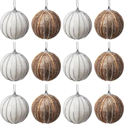 Produktbild von Christbaumkugeln - 12er Set - Bruchsicher - Styropor - Weihnachtskugeln Weiß und Champagner
