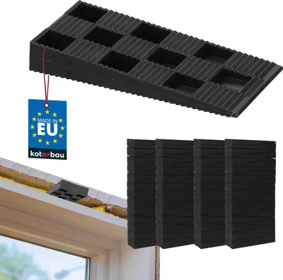 Produktbild von KOTARBAU® 100er Set Montagekeile Kunststoff 94 x 44 x 14 mm für Fenster Türen Türzarge Fensterrahmen Schwarz