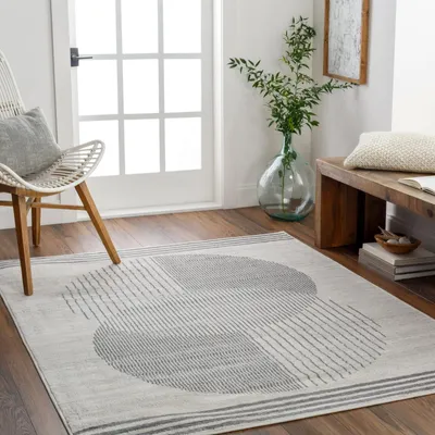 Boho-Teppich, geometrisch, 160x216 cm, creme-grau