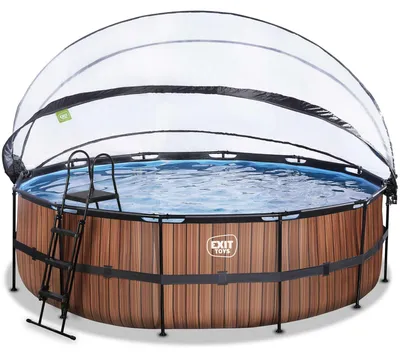 Produktbild von EXIT Wood Rahmenpool ø488, Aufstellpool, mit Sandfilteranlage & Überdachung & Wärmepumpe, Rund, Braun