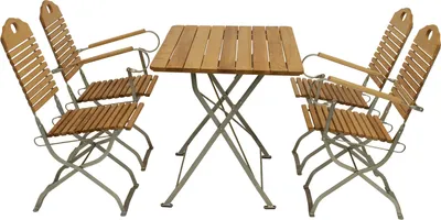 Produktbild von DEGAMO: Gartenset Sitzgruppe Gartengarnitur im Kurgarten Design BAD TÖLZ 5-teilig, Flachstahl verzinkt + Holz Robinie, klappbar