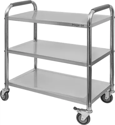 Zdjęcie produktu dla Wózek gastronomiczny kelnerski cateringowy ze stali nierdzewnej 3-półkowy Mega-M STANDARD 75x40x90cm