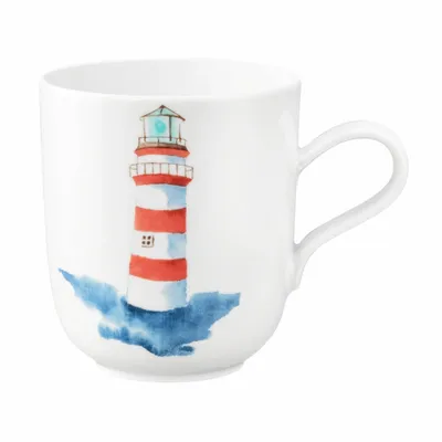 Produktbild von Seltmann Weiden Becher mit Henkel, Kaffeebecher, Teetasse, Tasse, Porzellan, Leuchtturm rot-weiß, 400 ml, 001.769166